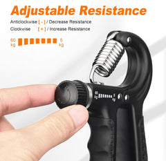 GRIFEMA GA5003, Hand Grip, Grip Musculation avec Compteur, Résistance Réglable 5-60kg, pour Athlètes et Exercices de Récupération de la Main, Noir