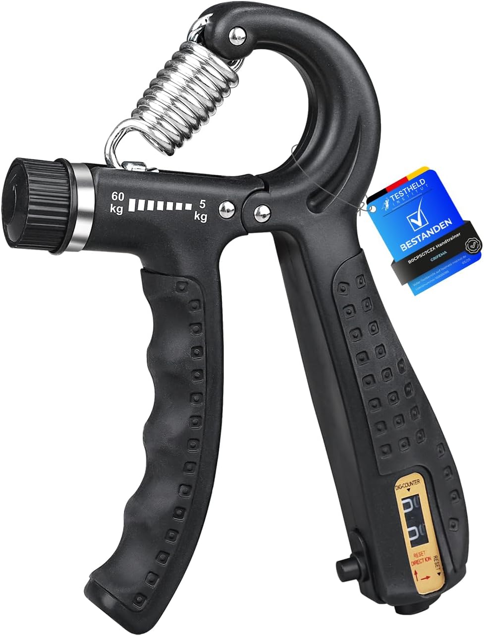 GRIFEMA GA5003, Hand Grip, Grip Musculation avec Compteur, Résistance Réglable 5-60kg, pour Athlètes et Exercices de Récupération de la Main, Noir
