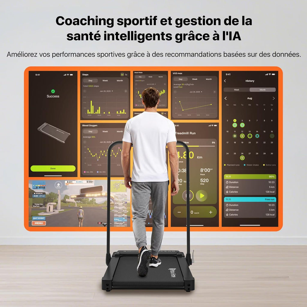 Mobvoi Tapis de course 12 km/h – Smart AI + App TicSports – Grande Surface – Jusqu’à 120 kg
