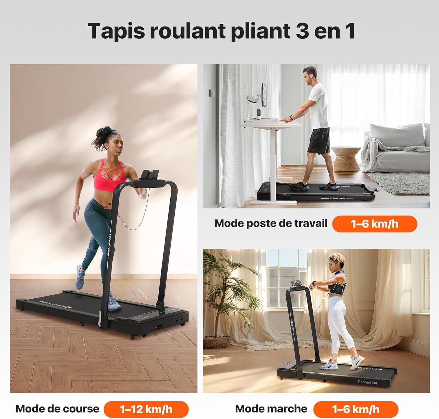 Mobvoi Tapis De Course Smart AI avec L'Application TicSports pour La Maison, Le Bureau, Téléphone, Ordinateur Portable, Grande Surface De Course, 12km/h, 120kg