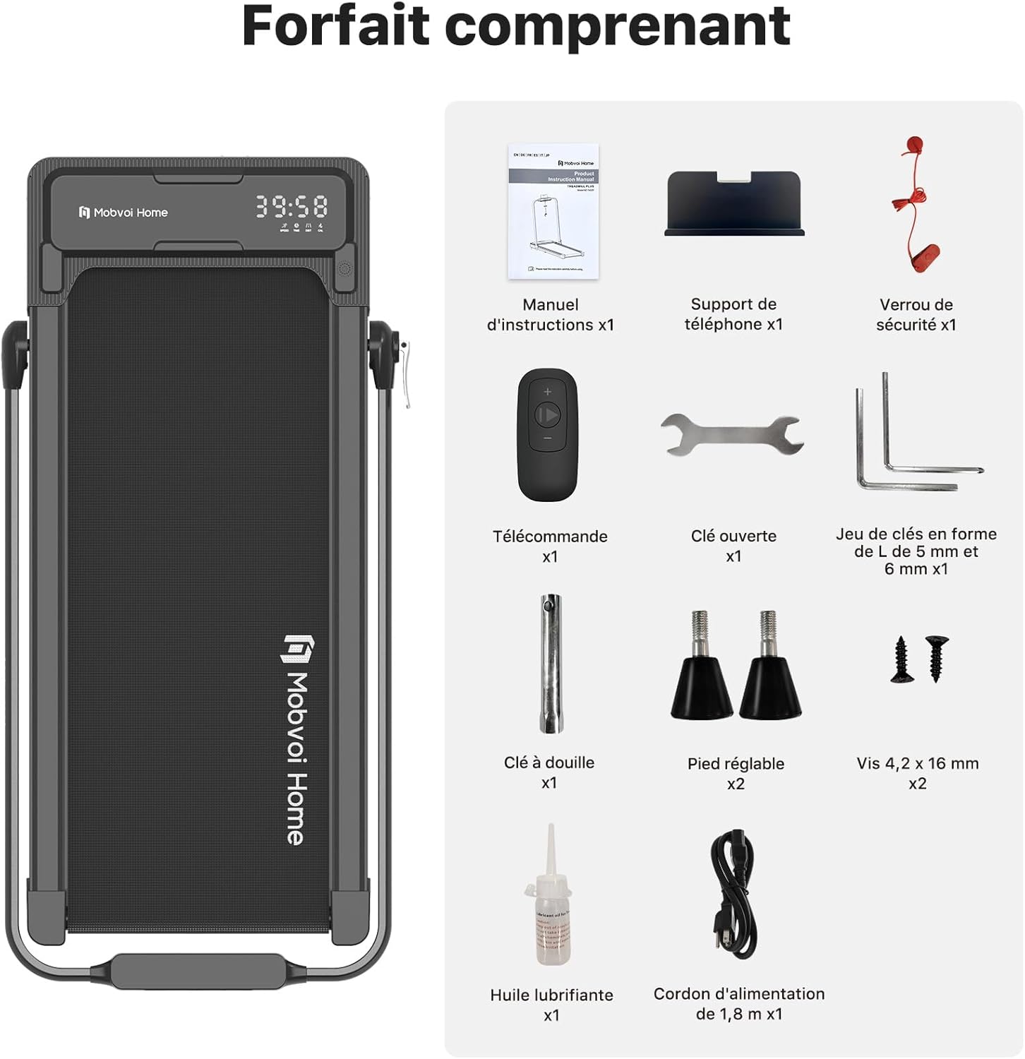 Mobvoi Tapis De Course Smart AI avec L'Application TicSports pour La Maison, Le Bureau, Téléphone, Ordinateur Portable, Grande Surface De Course, 12km/h, 120kg